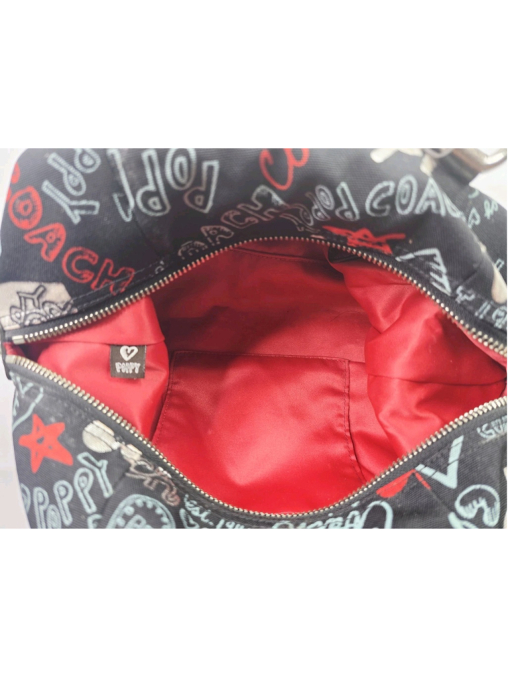 Y2K Coach Poppy Graffiti Handbag Doodles Black/Red Hearts - Picture 6 of 6